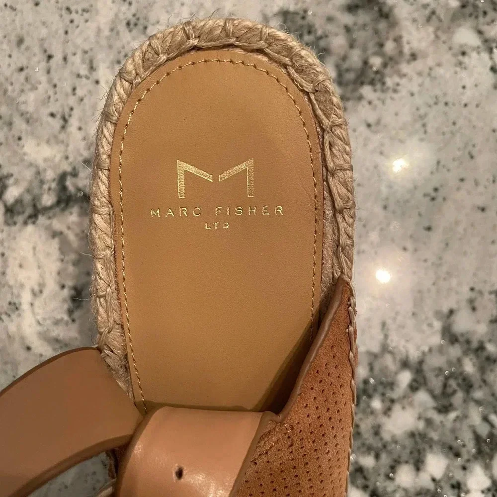 Marc Fisher Andela Sandals Suede Wedge Heel Espadrilles Brown Size 11 NEW